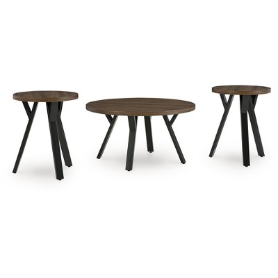 Signature Design by Ashley Elbrynn 3-Piece Coffee Table Set with End Tables - Brown/Black Finish