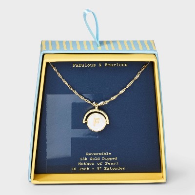 14K Gold Dipped Crystal and Mother of Pearl Circle Spinner Initial Necklace - A New Day™