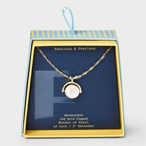 14K Gold Dipped Crystal and Mother of Pearl Circle Spinner Initial Necklace - A New Day™ - 1 of 4