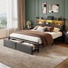 Furnulem Queen Bed Frame with Storage Drawers Upholstered Headboard with LED Light Charging Station Metal Platform Bed Frame No Box Spring Needed - 3 of 4