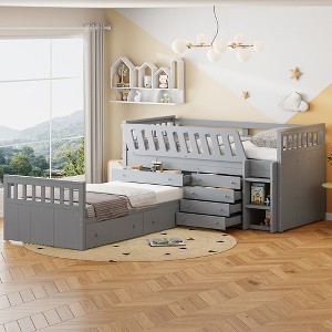 Twin Size L-shaped Loft Bed with 7 Drawers and Full Guardrails - 1 of 4