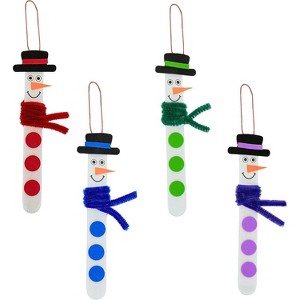 4E's Novelty Christmas Snowman Stick Ornament Craft Kit, 4 Pack - DIY Wooden Foam Ornament Crafts with Self-Adhesive Pieces - 1 of 4