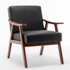 Vynxaria Mid-Century Modern Accent Black PU Chair, Wingback Living Room Chair with Solid Wood Frame, Indoor Lounge Chair - 1 of 4