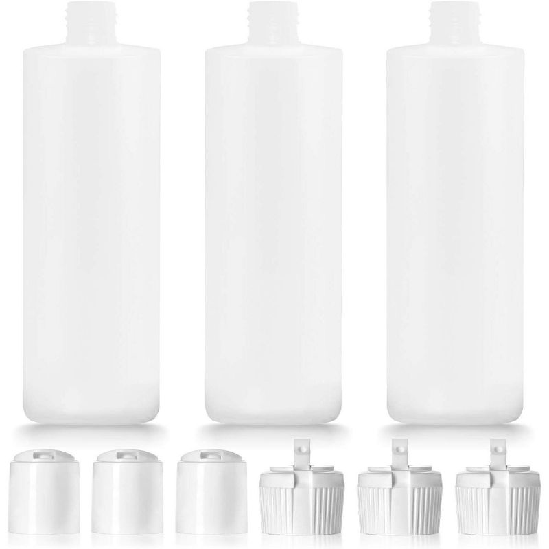 IMPRESA - 3 Pack 16oz Plastic Bottle with 6 Caps in 2 Styles - BPA Free Latex-Free, Food-Grade, Great for Shampoo, Body Wash, Sauce and More, 1 of 8