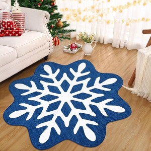 Christmas Snowflake Rug 3x3 Bathroom Rugs Christmas Doormats Machine Washable Area Rug - 1 of 4