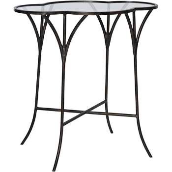 Uttermost Farmhouse Modern Industrial Aged Black Metal Accent Table 24" Wide Clear Tempered Glass Tabletop for Living Room Bedroom