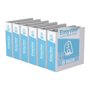 3" Premium Angle D Ring Binder 6pk Customizable View White - Easyview: Hard Cover, 625 Sheet Capacity, 2 Pockets - 1 of 2