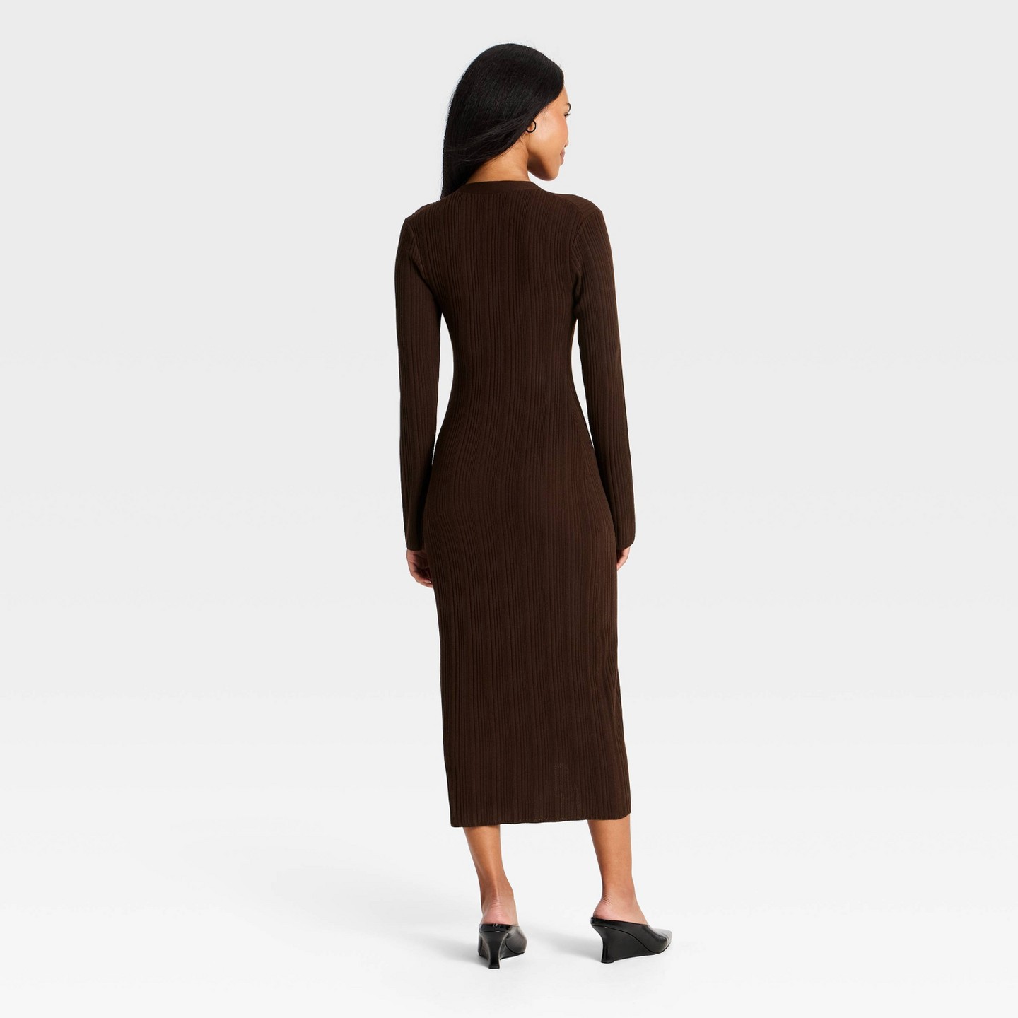 Женское платье A New Day Button-Up Midi Sweater Dress, цвет: Коричневый — фото 2