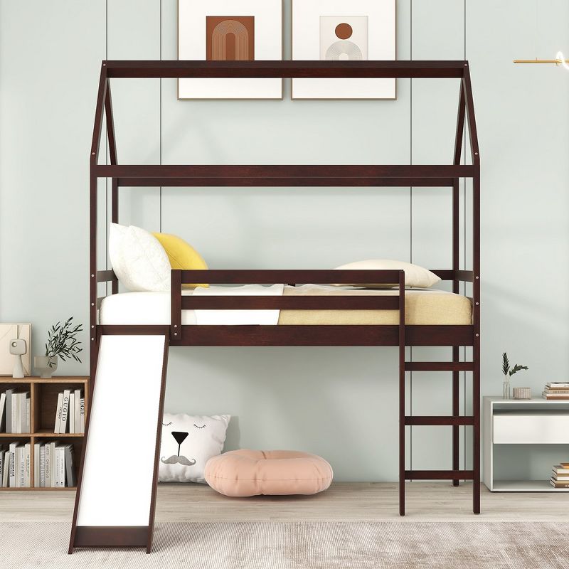Twin Loft Bed, Twin Size Loft Bed With Slide, Solid Pine Legs And Frame, Safety Guardrail, Ladder, No Box Spring Required, 2 of 8