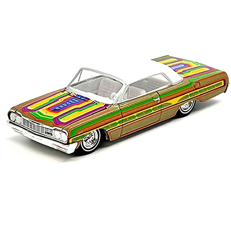 1964 Chevrolet Impala Lowrider Gold Met w/Graphics &  White Top and Interior Ltd Ed 1/64 Diecast Model Car by Greenlight, 2 of 4