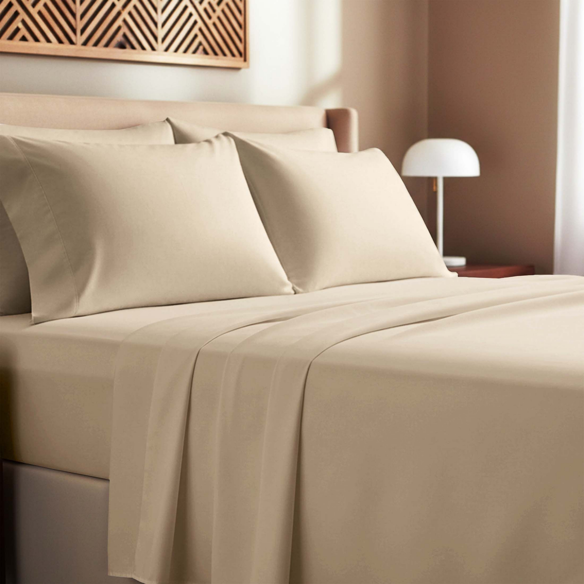 Soft 100% Cotton Sheets Set - Durable Sateen, Deep Pocket by California Design Den -Beige (Warm Taupe), Queen