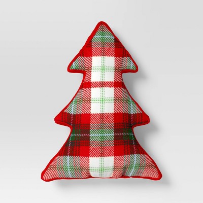 Plaid Tree Throw Pillow Red/Multi - Threshold™: Christmas Decor, Traditional Style, Indoor Use, Soft Plush, 3" Gussets