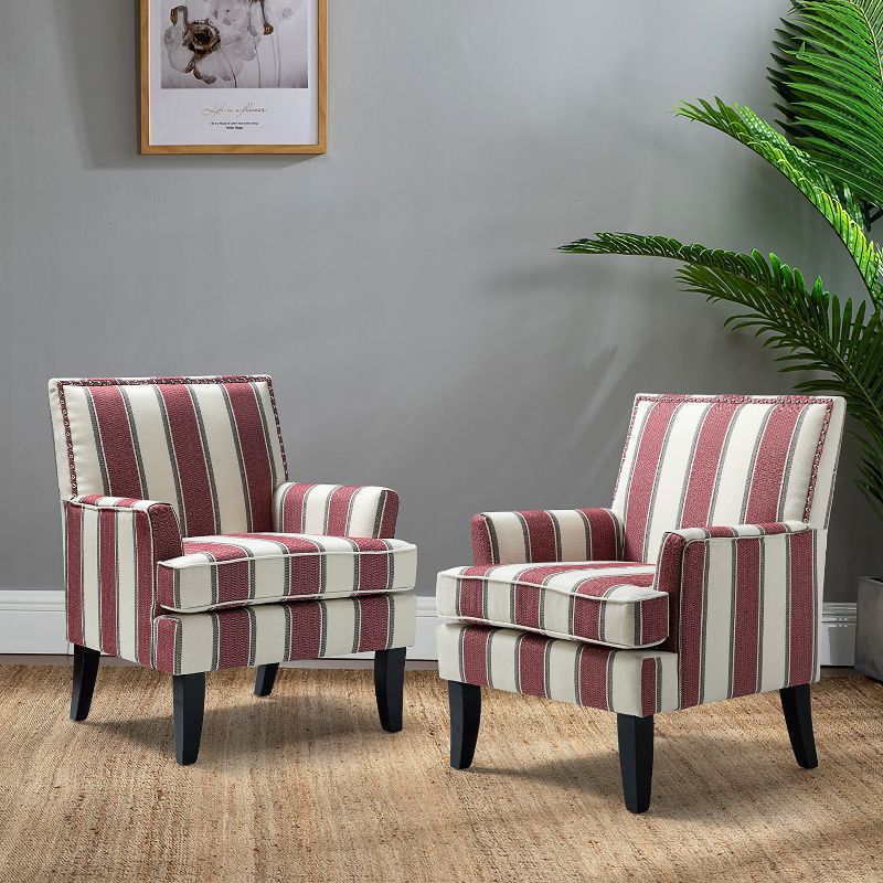 Set of 2 Sara Upholstered Accent Arm Chair with Nail Head Trim | Karat Home-Stripe Red, 2 of 10