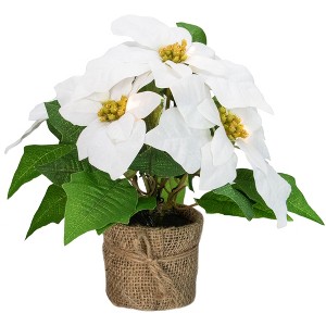 Northlight 11.75" LED Artificial White Poinsettia Potted Plant - Clear Lights - 1 of 4