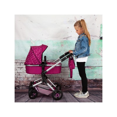 Dark Pink Adjustable Handle Modern Doll Pram