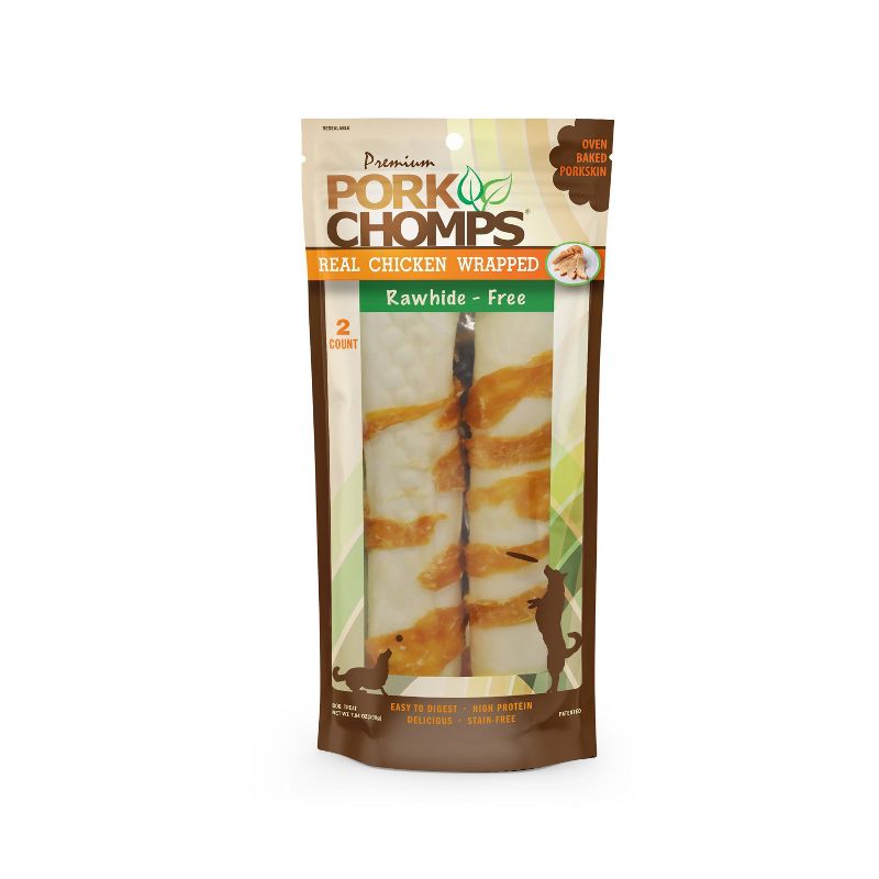 Nutri Chomps Pork Chomps Chicken Wrapped Expanded Roll Chewy Dog Treats - 2ct/7.04oz, 1 of 6