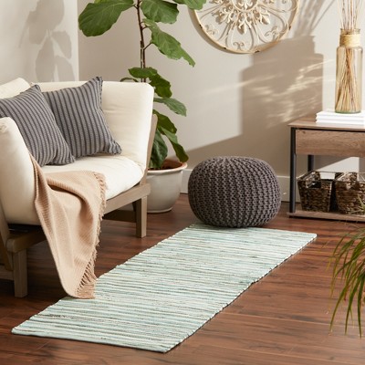 Handmade Blue and White Cotton Stripe Rectangular Rug