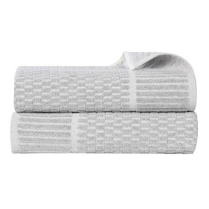 Viscose Cotton Blend Medium Weight Soft Textured Checkered Ribbed Border Towel Set by Blue Nile Mills - 1 of 4