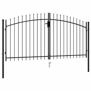 Fence Gate Double Door with Spike Top Steel 9.8'x4.9' Black vidaXL - 1 of 4
