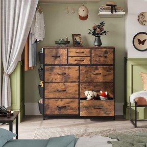 10-Drawer Fabric Dresser, Sturdy Metal Frame Organizer Unit with Side Pockets and Hooks for Bedroom, Living Room, Hallway, Black - 1 of 1