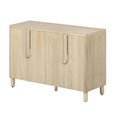 Vynxaria Decorative 4-Door Arc Handle Storage Cabinet in Natural ¨C Versatile Sideboard with Adjustable Shelves