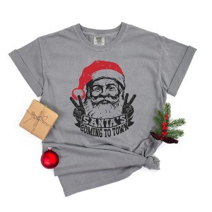 Simply Sage Market Women's Santa's Coming To Town Peace Short Sleeve Garment Dyed Tee - 1 of 2