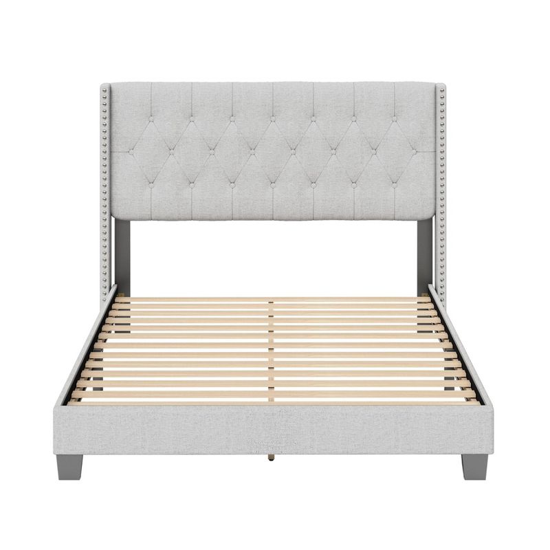 Maya Wingback Button Tufted Linen Upholstered Platform Bed with Nailhead Trim - Eco Dream, 3 of 9