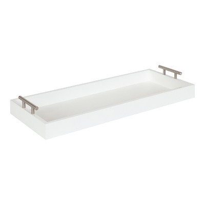 Lipton Sleek White and Silver Wood Decorative Tray, 10x24