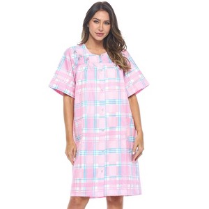 Casual Nights Women's Snap front House Dress Short Sleeve Woven Duster Housecoat Lounger Robe - 1 of 4