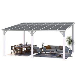 CLIHOME 16 ft. x 12 ft. Outdoor Pergola Large Wall-Mounted Hard Top Lean to Metal Gazebo Shelter with Patio Roof, Heavy Duty Awnings - 1 of 4