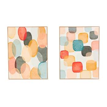 Olivia & May Set of 2 Canvas Abstract Framed Wall Art with Layered Geometric Shapes and Wooden Frames
