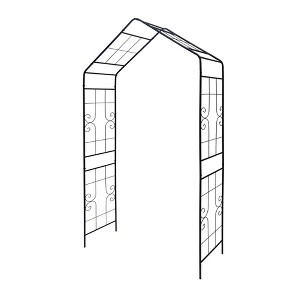 Gulches Black Metal Garden Arch with Planter Stands and Holders, 56.3" x 16.93" x 94.5" Climbing Plant Support - 1 of 4