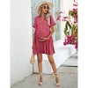 Womens Maternity Dress Swiss Dot V Neck Short Sleeve Button Down Summer Casual Baby Shower Mini Dresses - 4 of 4