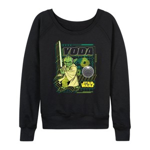 Women's - Star Wars - Digital Yoda Lightweight French Terry Wide Neck Long Sleeve Shirt - 1 of 4