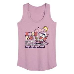 Women's - Peanuts - Snoopy On A Beach Hard Work Never Hurt Anyone Graphic Racerback Tank - 1 of 4