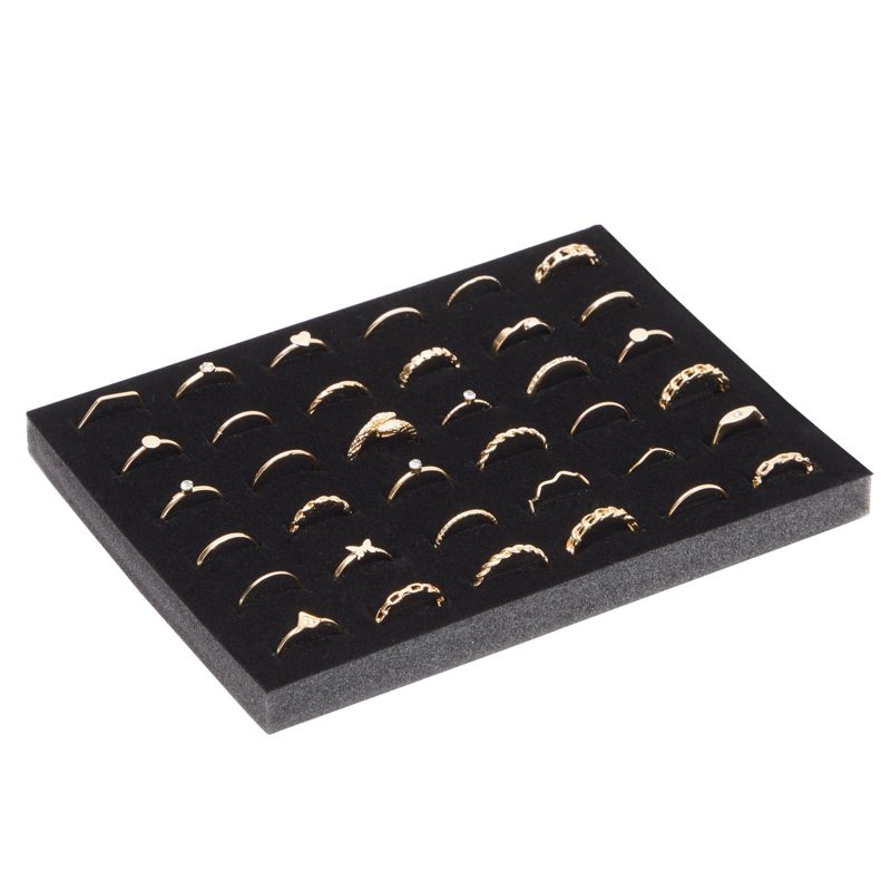 Juvale 6 Pack Black Velvet Ring Organizer for Jewelry Display Trays, 36-Slot Foam Stud Retail Travel Storage Box and Organizer, 7.5 x 5.5 x 0.5 In, 5 of 9
