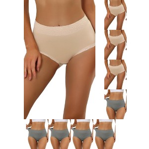 INSPIRE CHIC Women's Cotton Solid High-Rise Lace Trim Tummy Control Full Coverage Briefs 9 Packs - 1 of 4