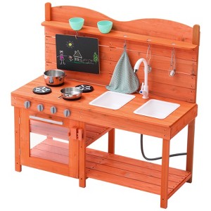 VEVOR Mud Kitchen for Kids, Wooden Toy Play Kitchen Set, Outdoor Toddler Grocery Store Playset for Boys & Girls, Pretend Play Kitchen, Orange - 1 of 4