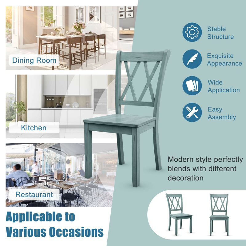 Tangkula Set of 4 Wooden Dining Side Chair Armless Chair Home Kitchen Mint Green, 5 of 11