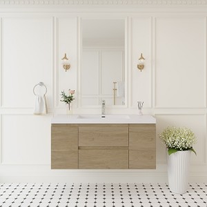Whisen Floating Wall-Mounted Bathroom Vanity with Resin Sink, Water-Resistant Timber Cabinets and Drawers - 1 of 4