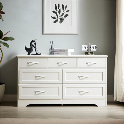 SKRAN Modern 3 Drawer Bedroom Chest of Drawers with 7 Drawers Dresser for Living Room, Bedroom, Hallway(White,47.6″L x 15.7″W x 26.6″H )