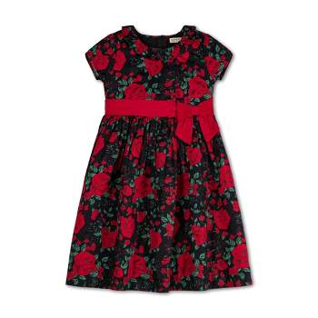 Hope & Henry Girls' Short Sleeve Ruffle Collar Party Dress with Bow, Kids