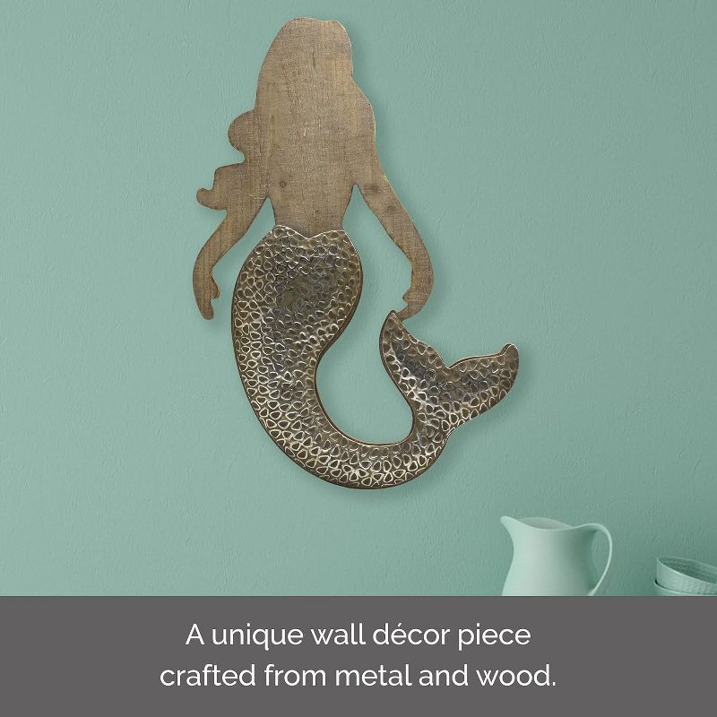 Elements Metal and Wood Mermaid Wall Decor, 4 of 5