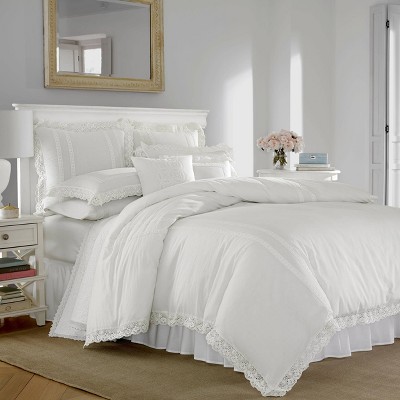 Annabella Crocheted Lace Trimmed White Cotton Square Throw Pillow