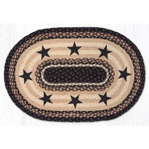 Earth Rugs Black Stars Oval Patch Tread 20"x30" Hand-Braided Jute Rustic Farmhouse Cabin Lodge Accent Floor Mat - 1 of 3