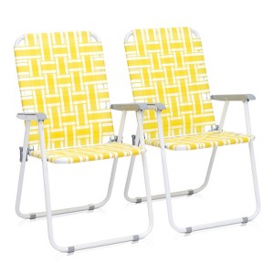 VisioGear Outdoor Portable Chairs, 2-Piece Folding Camping Chairs, Portable Beach Chair for Outdoor, White & Yellow, 22"*22"*34.5" - 1 of 4
