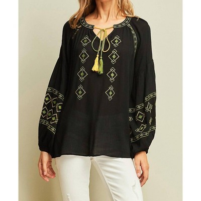 Women's Tassel Tie Peasant Blouse - entro