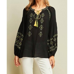 Women's Tassel Tie Peasant Blouse - entro - 1 of 4
