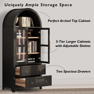 KIGFTSOD Tall Arched Kitchen Pantry Cabinet w/2 Large Drawers, Modern Farmhouse Storage w/Adjustable Shelves, Glass Door, Wood Cupboard - 1 of 4