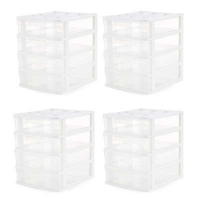 Gracious Living Desktop and Countertop 4 Clear Smooth Gliding Drawers  Storage Bin with Organizer Top Lid for Small Items, Holds 8.5 x 11 Inch  Paper